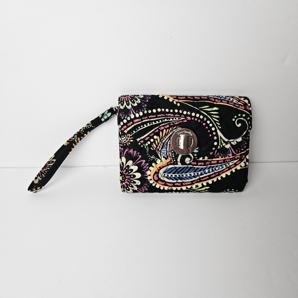 Vera Bradley Turnlock Black Paisley Designer Clutch Wristlet Wallet